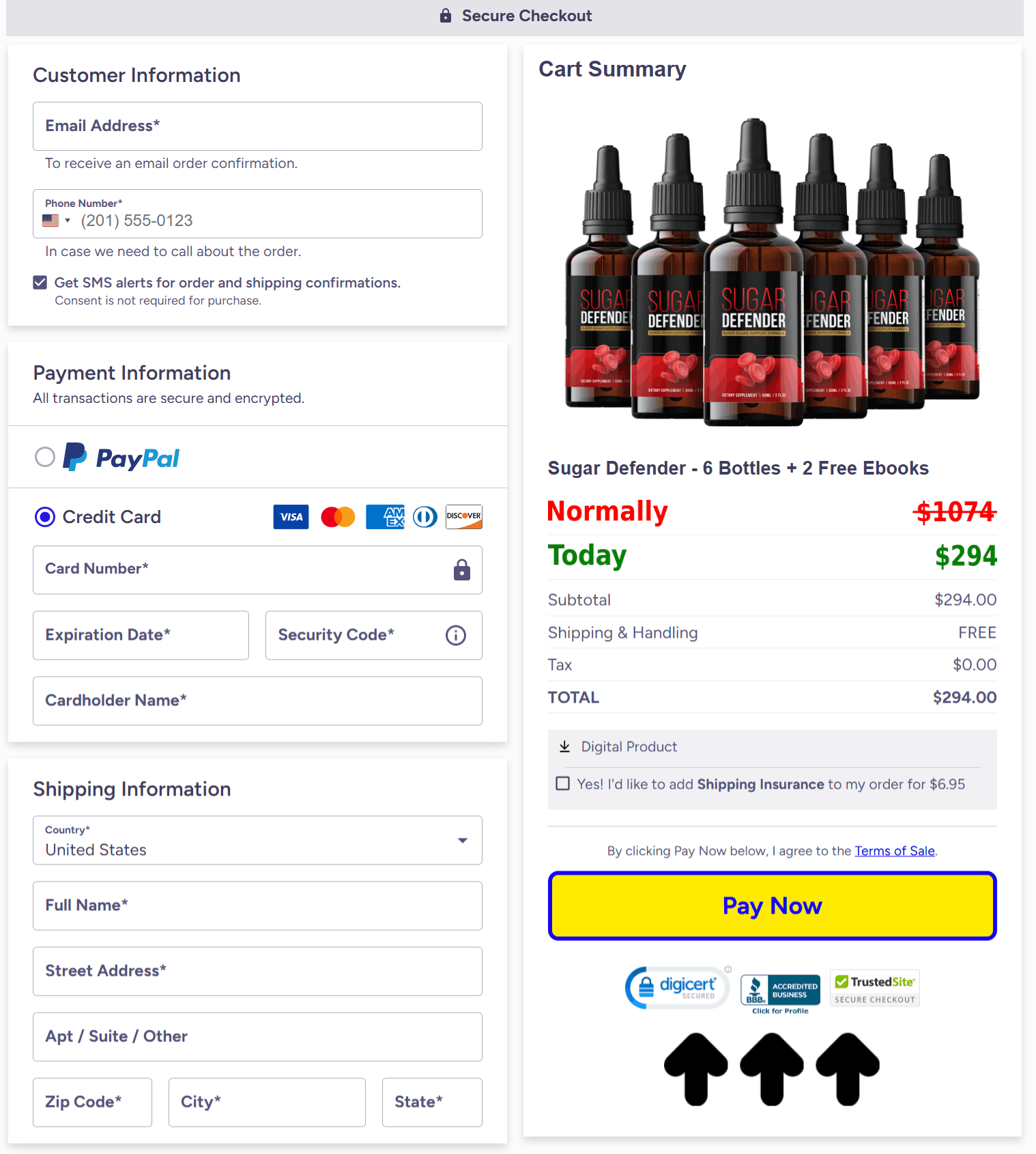 Sugar Defender Checkout page